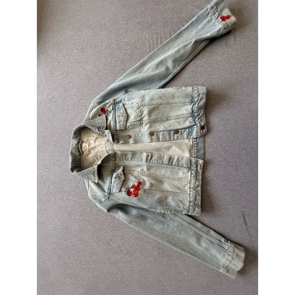 Marine Layer Blue Jean Baby Embroidered Denim Jacket Light Wash Floral Small